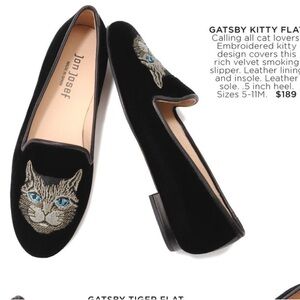 Jon Josef Black Velvet Loafers Gatsby Kitty Flat
